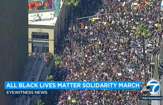 Thousands of people took part in the All Black Lives Matter solidarity march in West Hollywood June 14. Photo: Courtesy ABC7 News