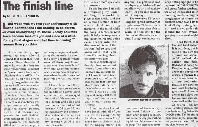 Robert De Andreis' June 21, 1995 column in the San Francisco Sentinel. 