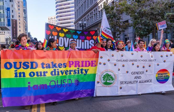 The Oakland Unified School District and its Gender and Sexuality Alliance were one of many contingents in the sixth annual Oakland Pride parade Sunday, September 8, 2019. Photo: Jane Philomen Cleland  