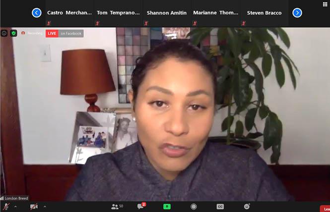 San Francisco Mayor London Breed talked about small business and homelessness issues during a Friday Zoom meeting with members of the Castro Merchants. Photo: Screengrab via Zoom