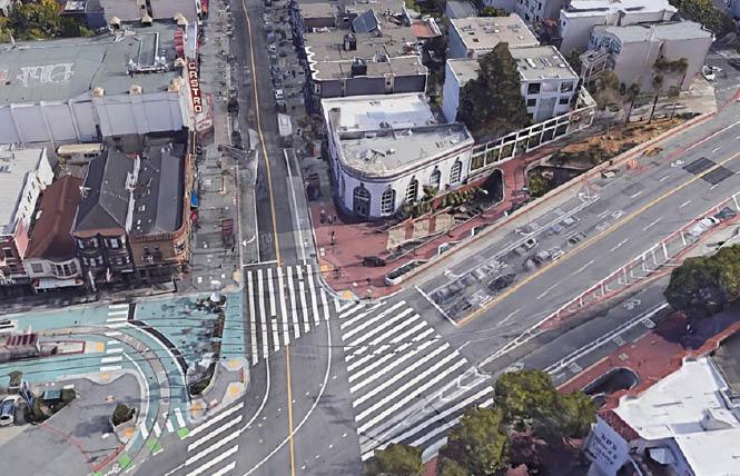 Looking south toward Castro Street and Harvey Milk Plaza. Photo: Courtesy TreanorHL via Google Earth, March 2018