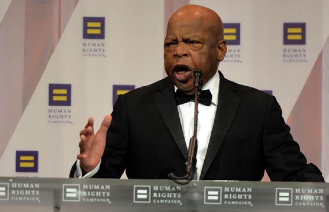Rep. John Lewis speaks at the Human Rights Campaign dinner in 2016. (Blade file photo by Michael Key)