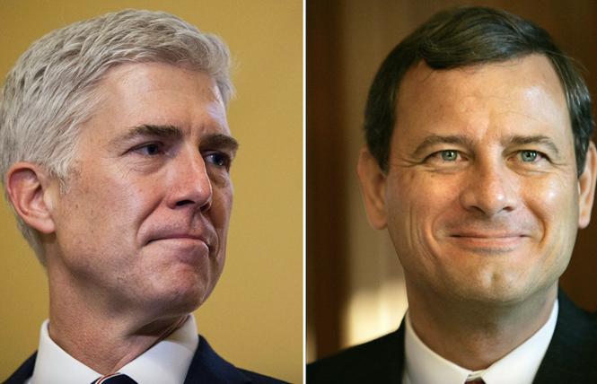 Justice Neil Gorsuch, left, and Chief Justice John Roberts. Photo: Courtesy CNN
