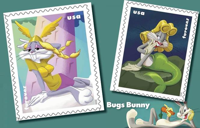 Two of the new Bugs Bunny stamps feature the famous rabbit in drag. Photo: Courtesy U.S. Postal Service