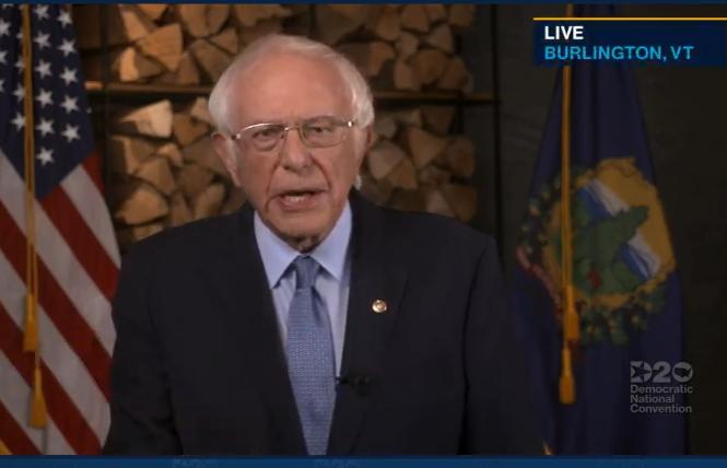 Senator Bernie Sanders addressed the virtual Democratic convention Monday night. Photo: Screengrab via DNC