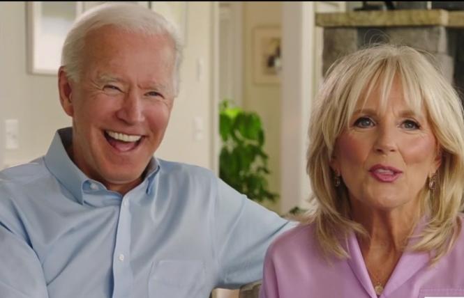 Democratic presidential nominee Joe Biden appeared in a video with his wife, Jill, during Tuesday's convention. Photo: Screengrab via DNC