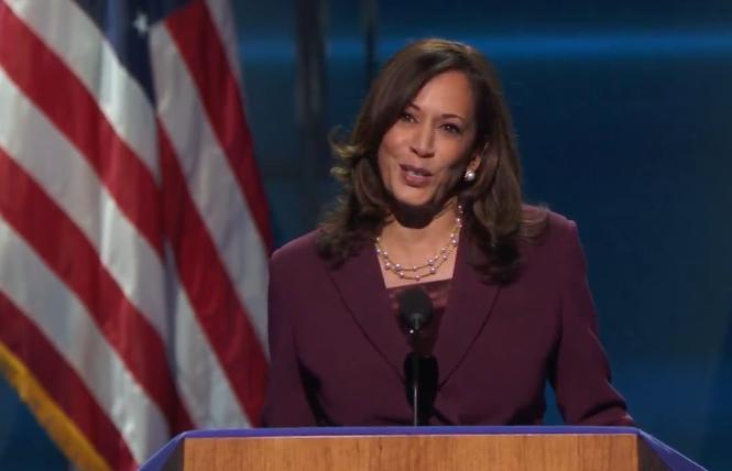 California Senator Kamala Harris accepted the Democratic vice presidential nomination Wednesday night in a speech from Delaware. Screengrab via DNC