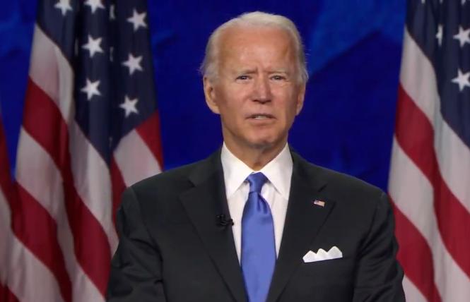 Joe Biden accepts the Democratic nomination for president Thursday. Photo: Screengrab