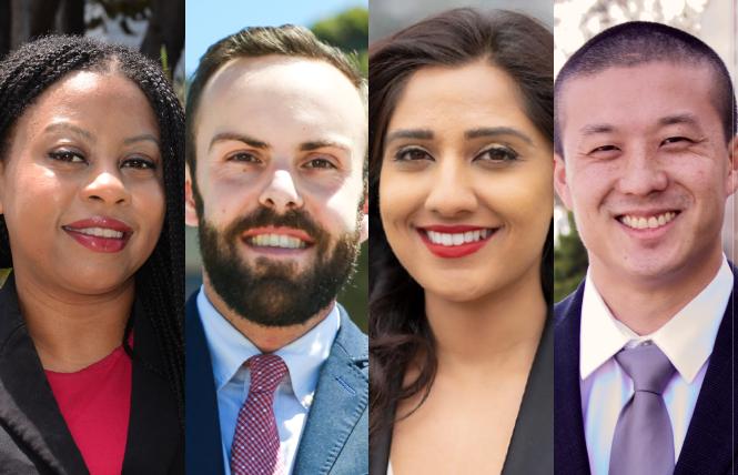 City College of San Francisco board President Shanell Williams, Vice President Tom Temprano, and candidates Aliya Chisti and Alan Wong have the B.A.R.'s endorsement for November. Photos: Williams, Rick Gerharter; Temprano, Chisti, and Wong courtesy of the candidates.