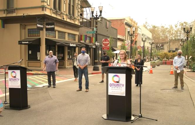 Santa Clara County Board of Supervisors President Cindy Chavez spoke at a news conference Thursday announcing the Qmunity District in San Jose. Photo: Screengrab via Facebook
