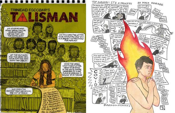 Trinidad Escobar and Maia Kobabe's comic panels