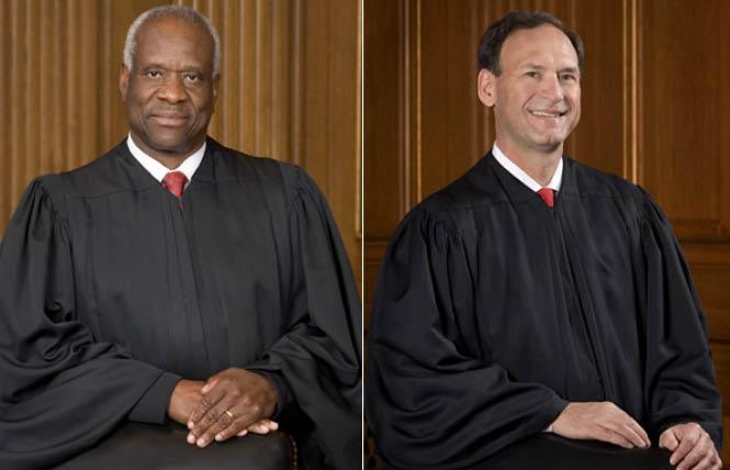 Supreme Court Justices Clarence Thomas, left, and Samuel Alito issued a statement decrying the court's 2015 decision legalizing same-sex marriage. Photos: Public domain