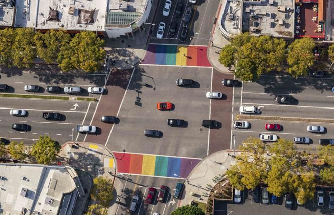 Rainbow crosswalks grace part of Santa Monica Boulevard in West Hollywood, which is soon expected to have an official drag laureate. Photo: Courtesy Discover Los Angeles