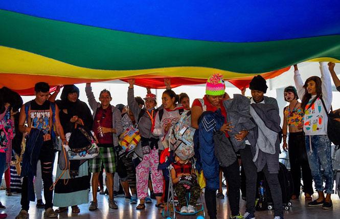 LGBTQ asylum seekers from El Salvador, Guatemala, and Honduras arrived in a rainbow caravan in November 2018. Photo: Courtesy of the European Photopress Agency