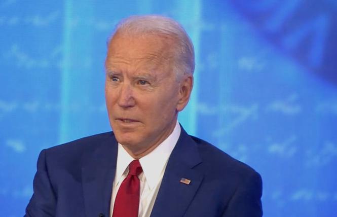 Joe Biden, the Democratic presidential nominee and former vice president, answered questions on LGBTQ rights during a Thursday town hall on ABC. Photo: Screengrab via ABC