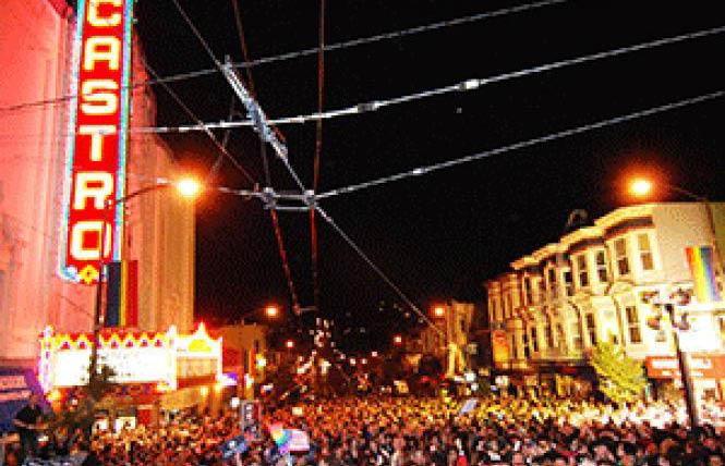 The Castro Theatre sign beamed as revelers celebrated Barack Obama's presidential victory November 4, 2008. Photo: Rick Gerharter