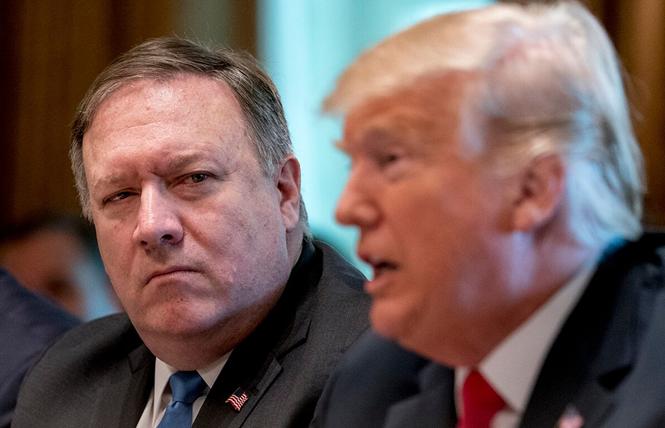 President Donald Trump with Secretary of State Mike Pompeo, left, during a White House cabinet meeting in August 2018. Photo: AP Photo/Andrew Harnik