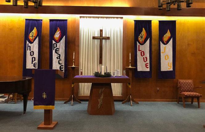 Candles adorn the altar at Island United Church in Foster City. Photo: Courtesy Jim Mitulski