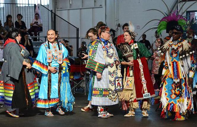 Dancers waited to enter the arena at the 2018 Bay Area American Indian Two-Spirits powwow. Photo: Rick Gerharter