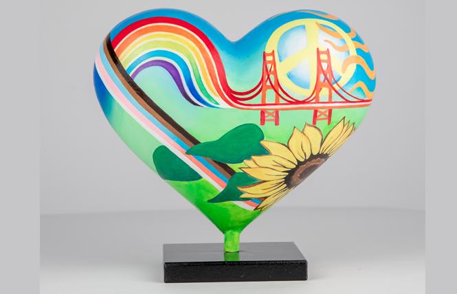 The back of Bunny California's 2021 mini heart, entitled "San Francisco Glow," features the rainbow and trans flag colors. Photo: Courtesy SFGH Foundation