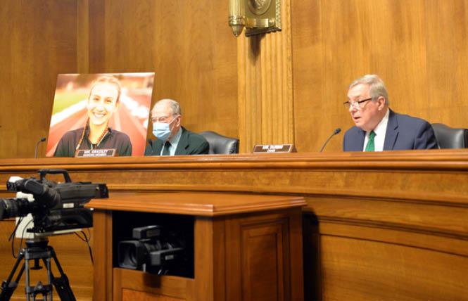 Ranking Member Chuck Grassley, left, and Chair Dick Durbin spoke at the U.S. Senate Committee on the Judiciary hearing for the Equality Act March 17. Photo: Michael Key/Washington Blade