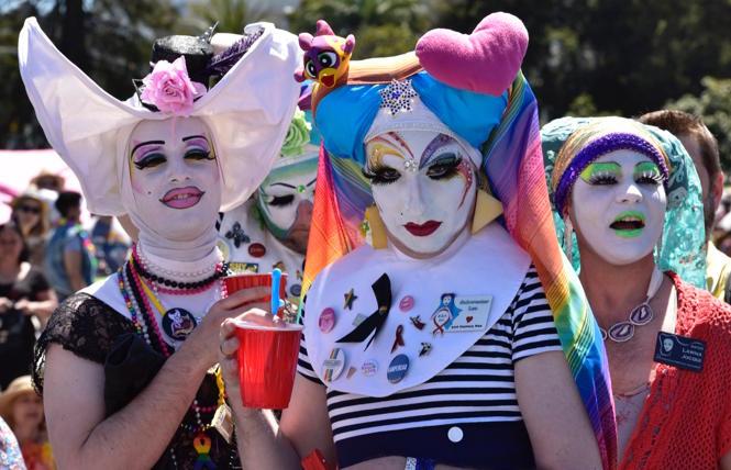 a trio of Sisters in Dolores Park at the 2019 Easter celebration.