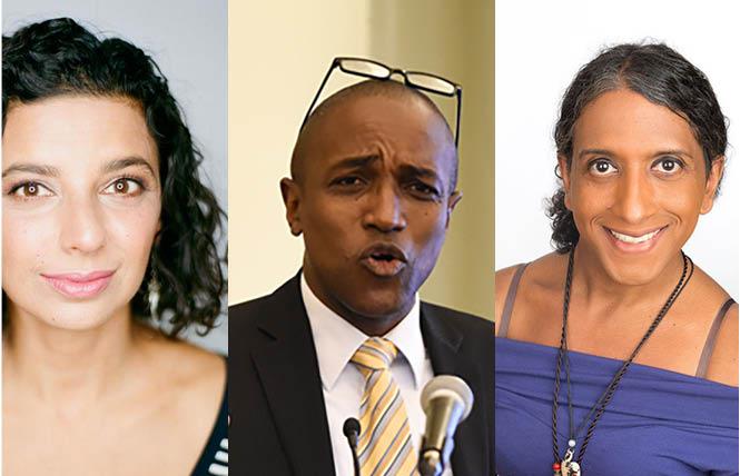 Human Rights Watch associate director in the LGBT Rights program Neela Ghoshal, left, Jamaican gay activist Maurice Tomlinson, and Colours Cayman founder and president Billie Bryan are fighting for queer rights in the Caribbean. Photos: Courtesy of the subjects  