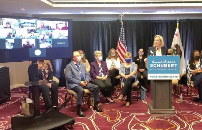 Sacramento County District Attorney Anne Marie Schubert, right, spoke at a news conference April 26 announcing her candidacy for California attorney general. Photo: Screengrab