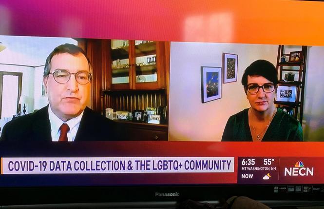 Sean Cahill, left, seen discussing the importance of SOGI data in a New England Cable News appearance in May 2020, is one of several people pushing a federal agency to incorporate the information in health records. Photo: Screengrab