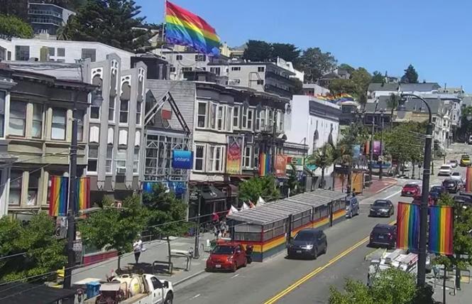 The San Francisco Bay Times' Castro Street Cam on May 25 shows a busy street scene. Photo: Screengrab