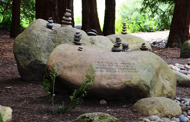 Stacked stones and a seasonal streambed are shown amid redwood trees in the National AIDS Memorial Grove in Golden Gate Park in this April 2017 photo. Photo: Rick Gerharter