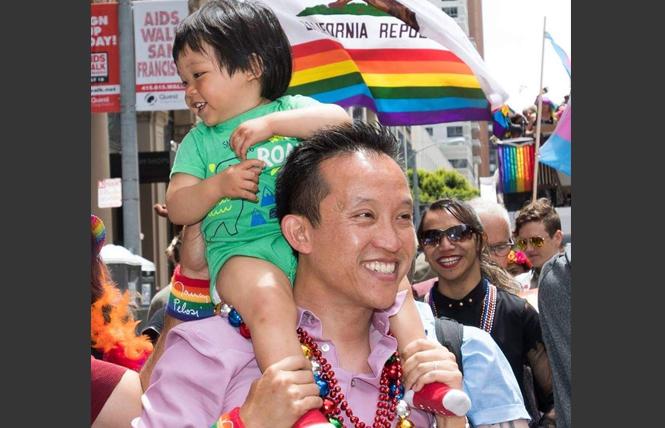 Assemblyman David Chiu (D-San Francisco) marched in the 2019 San Francisco Pride parade with his son, Lucas. Photo: Courtesy Assemblyman Chiu's office