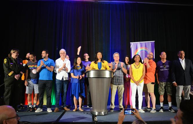 Incoming Mayor London Breed joined with other San Francisco elected officials at the annual Alice B. Toklas LGBTQ Democratic Club Pride Breakfast on June 24, 2018. Photo: Rick Gerharter