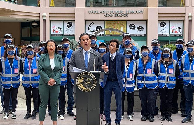 Attorney General Rob Bonta issued his office's annual report on hate crimes during a news conference in Oakland's Chinatown neighborhood June 30. Photo: Courtesy AG's Office
