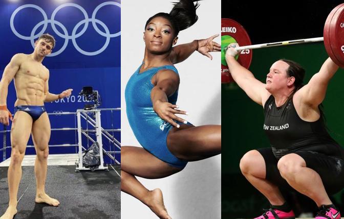 Diver Tom Daley, gymnast Simone Biles, weightlifter Laurel Hubbard 