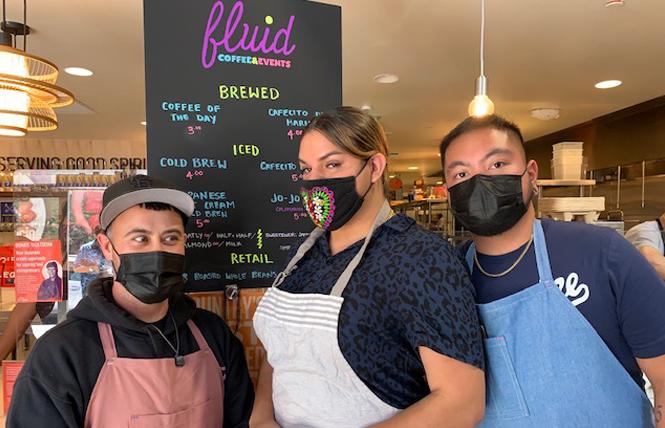 Fluid Cooperative Cafe owners Shannon Amitin, left, Santana Tapia, and JoJo Ty welcomed customers to the new space. Photo: Sari Staver