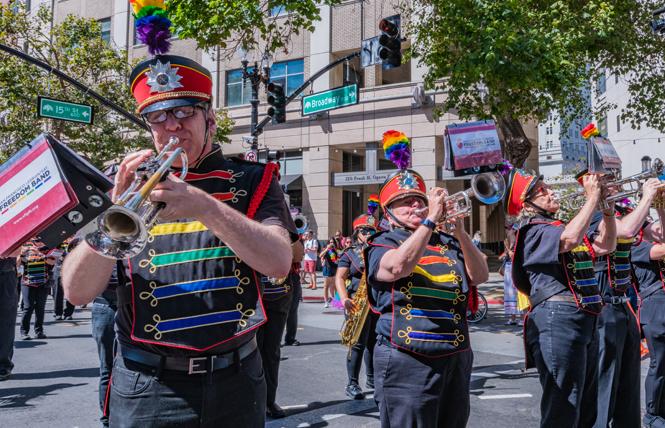 Members of the San Francisco Lesbian/Gay Freedom Band marched in the 2019 Oakland Pride parade. Photo: Jane Philomen Cleland