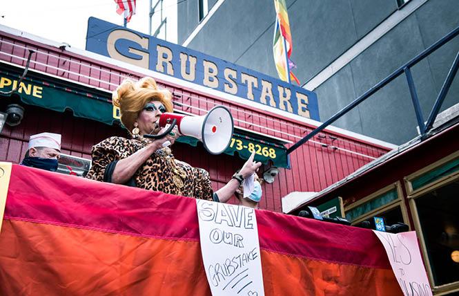 Empress Juanita MORE! speaks about the importance of Grubstake Diner's housing proposal during a rally September 27. Photo: Christopher Robledo