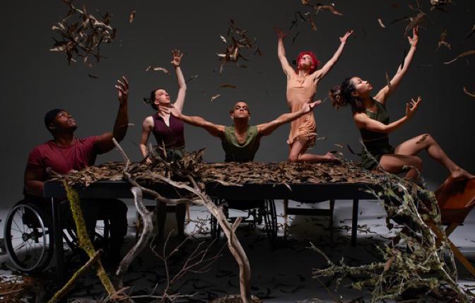 AXIS Dance's 'Roots Above Ground' (L to R) DeMarco Sleeper, Louisa Mann, JanpiStar, Sonsherée Giles, and Yuko Monden Juma