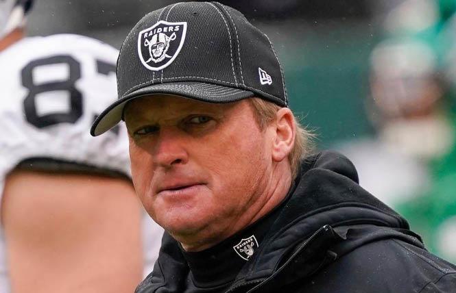 Las Vegas Raiders head coach Jon Gruden resigned Monday after racist and homophobic emails he wrote emerged as part of an investigation by the NFL. Photo: Courtesy CBS Sports