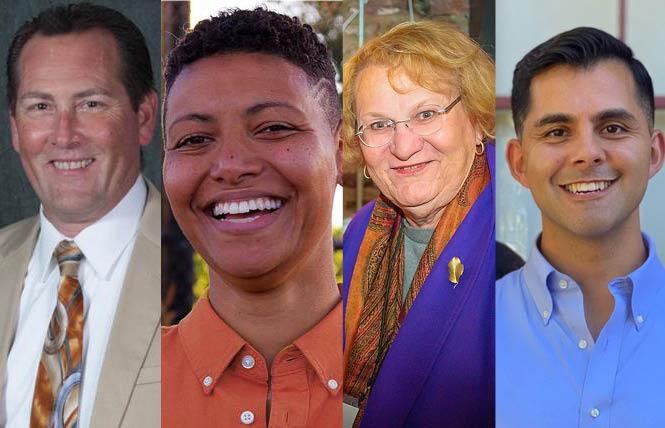 LGBTQ candidates Ken Carlson, left, Jennifer Esteen, Lisa Middleton, and Joseph C. Roca have all recently received new endorsements for their respective races. Photos: Courtesy the candidates