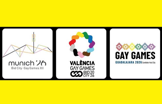 Munich, Germany; Valencia, Spain; and Guadalajara, Mexico are in the running to host the 2026 Gay Games. Photo: Screen composite