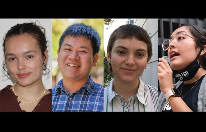 Bay Area college students Olivia Freidenreich, left, Peter Pham, Leo Parrott, and Jashui Zarate Torres are each receiving a Pedro Zamora scholarship from the National AIDS Memorial Grove. Photos: Courtesy National AIDS Memorial Grove