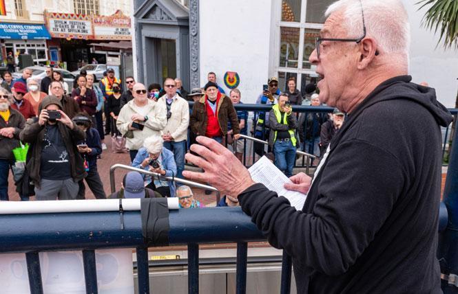 Cleve Jones spoke at a March 27 housing rally in the Castro. Photo: Jane Philomen Cleland