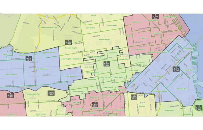 The final map of the city's 11 supervisorial districts sees the Tenderloin moved into District 5. Photo: Screengrab