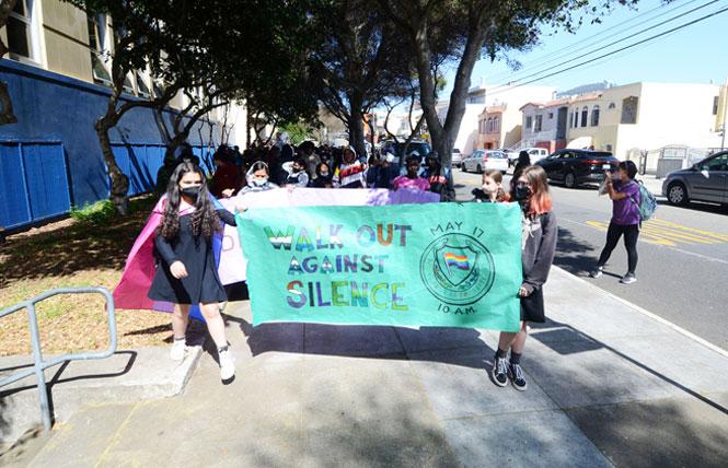 About 250 students from San Francisco's James Denman Middle School walked out of their classes May 17 to protest anti-LGBTQ laws in other states. Photo: Rick Gerharter