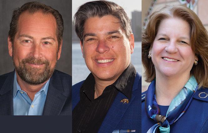 Board of Supervisor candidates Ken Carlson (Contra Costa), left, Rebecca Kaplan (Alameda), and Laura Parmer-Lohan (San Mateo) offered various proposals for housing and rent relief ahead of the June 7 primary election. Photos: Courtesy the candidates<br>