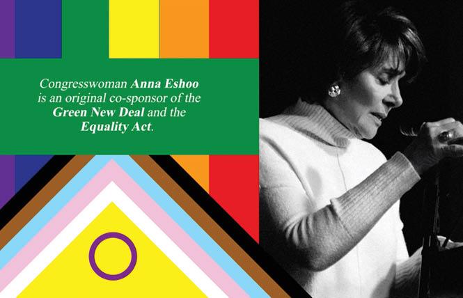 A screenshot of Congressmember Anna Eshoo's reelection ad highlights her support of the Equality Act. Photo: Screengrab