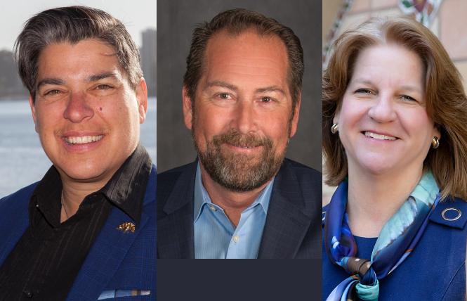 Supervisor candidates Rebecca Kaplan in Alameda County, left, Ken Carlson in Contra Costa County, and Laura Parmer-Lohan in San Mateo County have all advanced to November runoff races. Photos: Courtesy the candidates