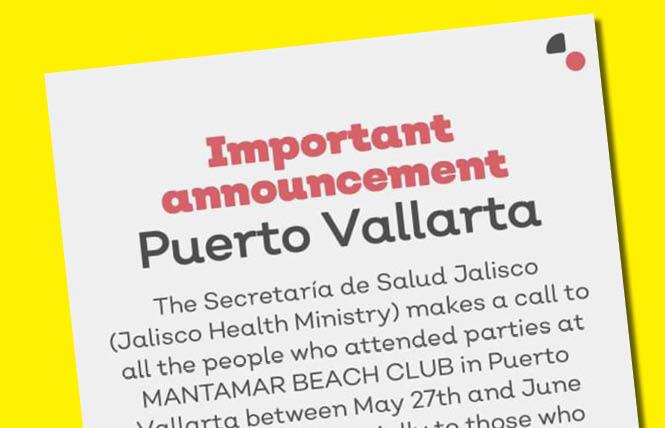 The Ministry of Health for the Mexican state of Jalisco has issued a warning over monkeypox at a Puerto Vallarta gay beach club. Photo: Courtesy Facebook